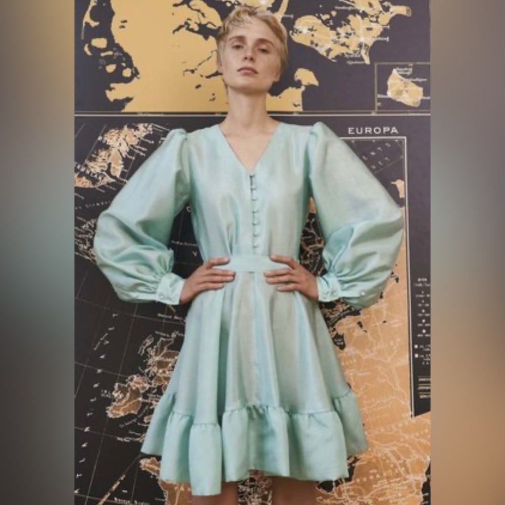 Stine Goya Farrow Satin Mini Dress Jade Green